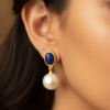 Blue Stone Pearl Drop Earrings-৬০০ টাকার পন্য কিনলে ডেলিভারি চার্জ ফ্রি